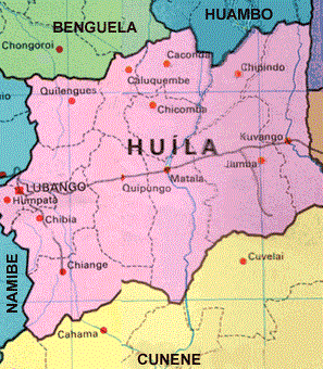 Mapa da Huila cuja capital foi abalada por um sismo