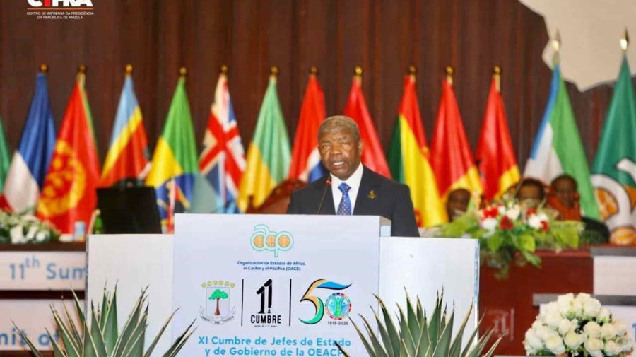 Presidente da Rep&uacute;blica, Jo&atilde;o Louren&ccedil;o, discursa, em Malabo (Guin&eacute; Equatorial), na 11&ordf; Cimeira da OEACP