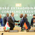 Presidente da Comiss&atilde;o da Uni&atilde;o Africana (UA), Mahmoud Ali Youssouf, na abertura da sess&atilde;o extraordin&aacute;ria do Conselho Executivo da organiza&ccedil;&atilde;o