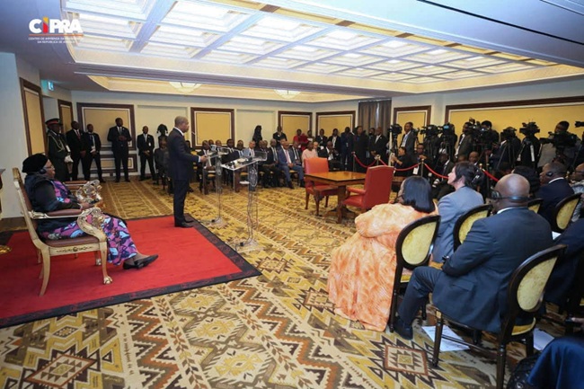 Presidente da Rep&uacute;blica, Jo&atilde;o Louren&ccedil;o, na Confer&ecirc;ncia de Imprensa conjunta com a hom&oacute;loga da Nam&iacute;bia, Netumbo Nandi-Ndaitwah